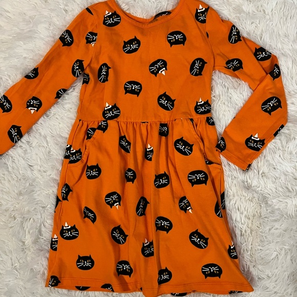 Cat & Jack Orange Cat Print Dress Long sleeve Halloween - Picture 1 of 3